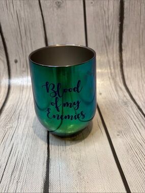 Iridescent Green Stainless Steel Wine Tumbler - 'Blood of My Enemies'